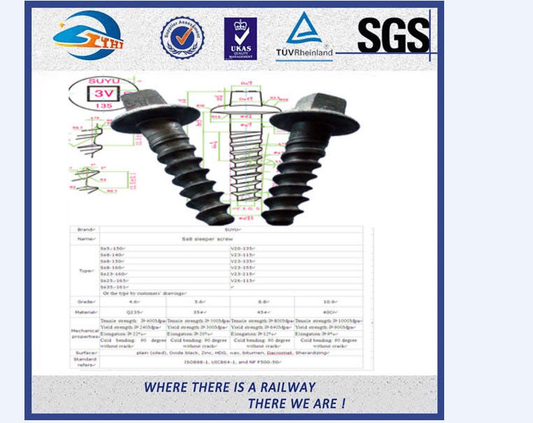 Black Square Railway Wood Screw Spikes Sleeper Screws With High Yield Strength